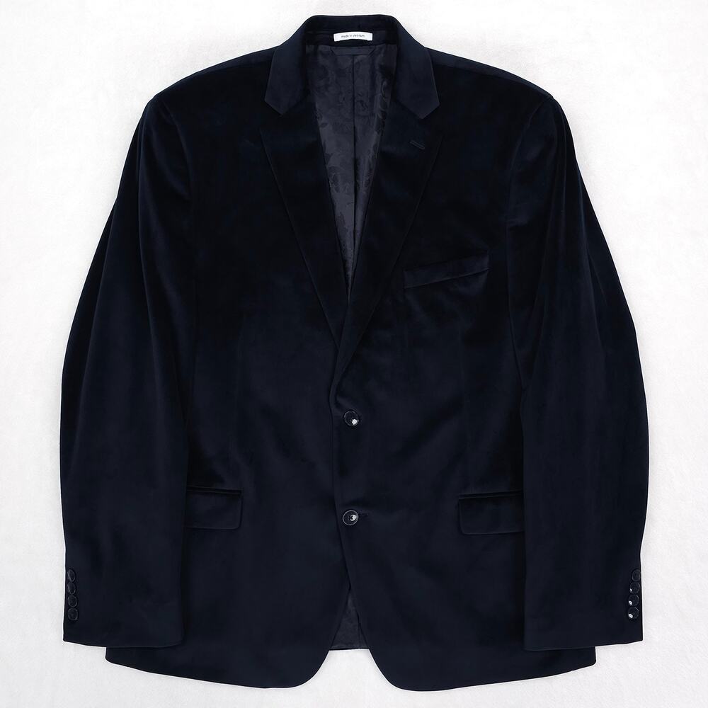Bar III Mens Slim Fit Velvet Sport Coat Blazer 46R Navy Blue Solid NWOT